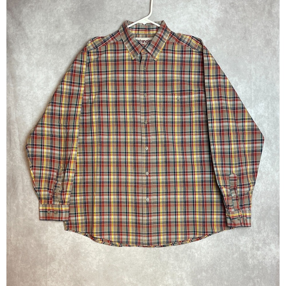 Wrangler Shirt Mens XL Red Button Up Long Sleeve Plaid Casual Western